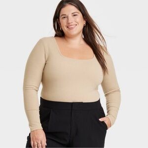 a new day Tan Ribbed Long Sleeve Bodysuit 1X NWT